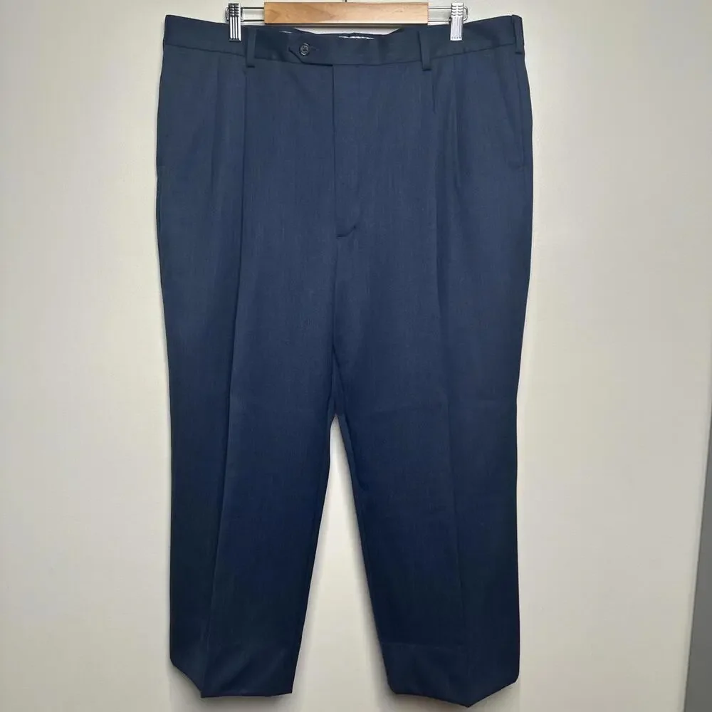 Berle Dress‎ Trousers Pants Mens 40 x 26 Navy Blue Pleated 100% Wool Cuffed